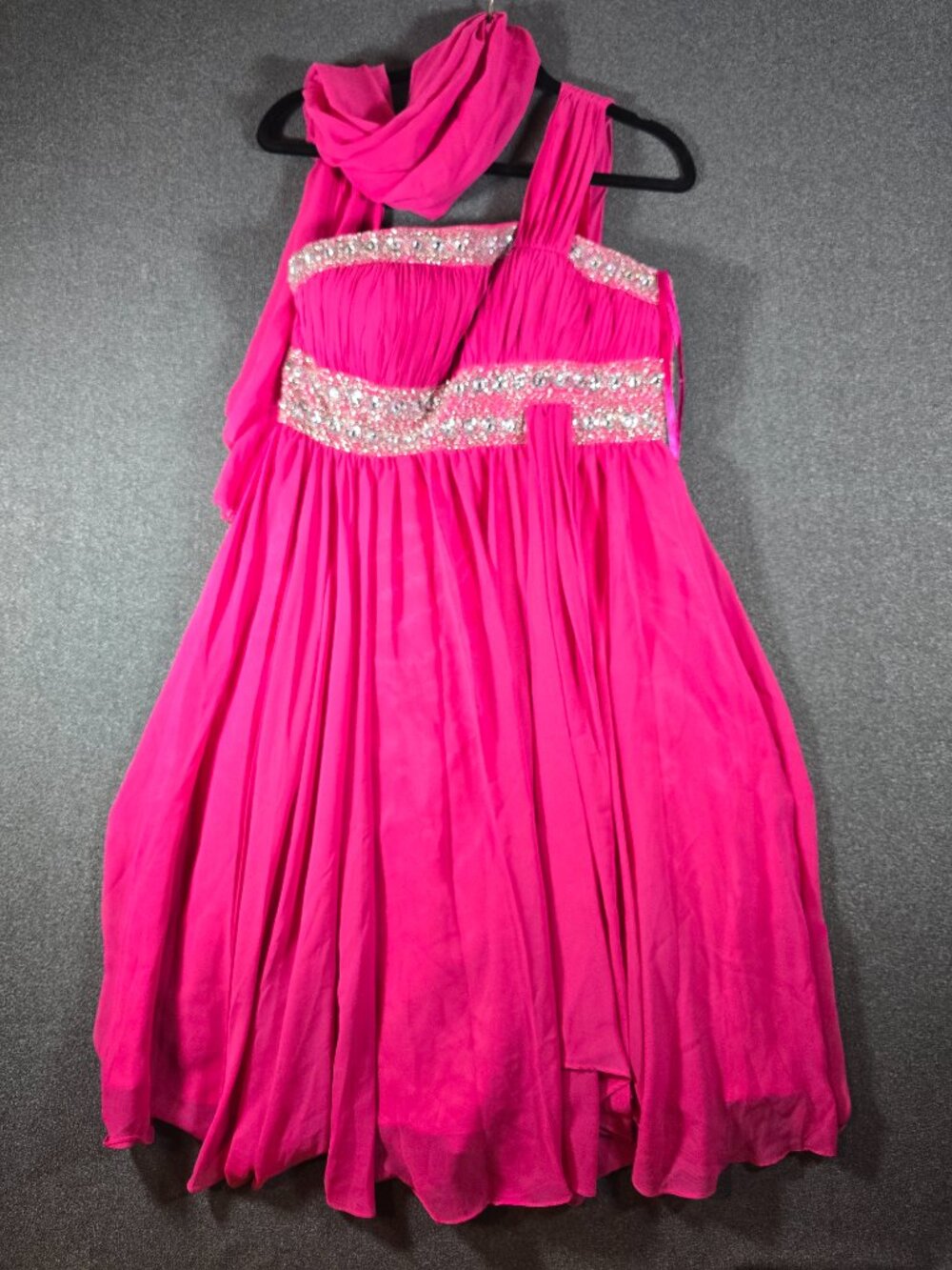 MAY QUEEN HAND BEADED ASYMMETRICAL DRESS: HOT PINK: size 10